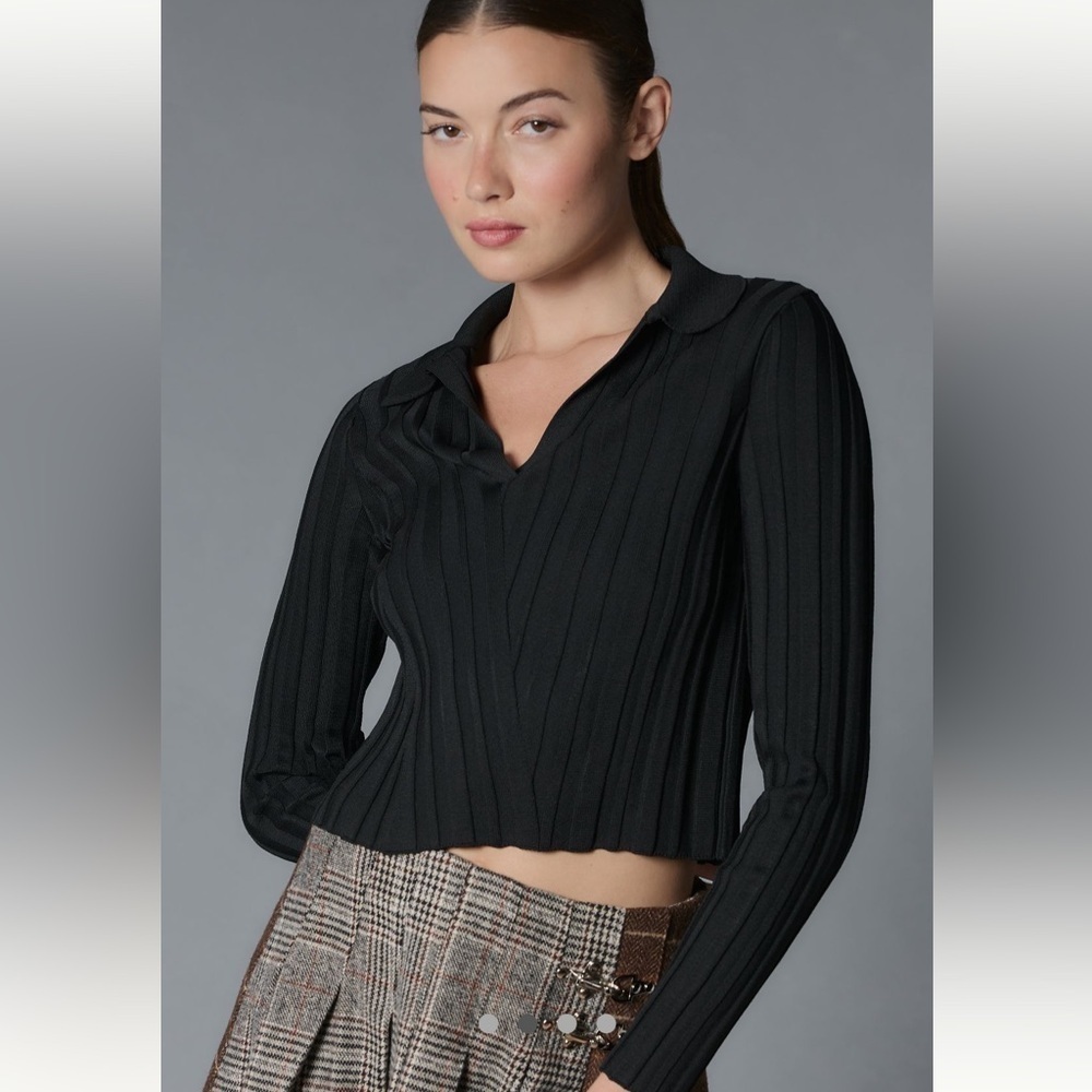 Anthropologie Mauve Black Knit Polo Sweater NWT